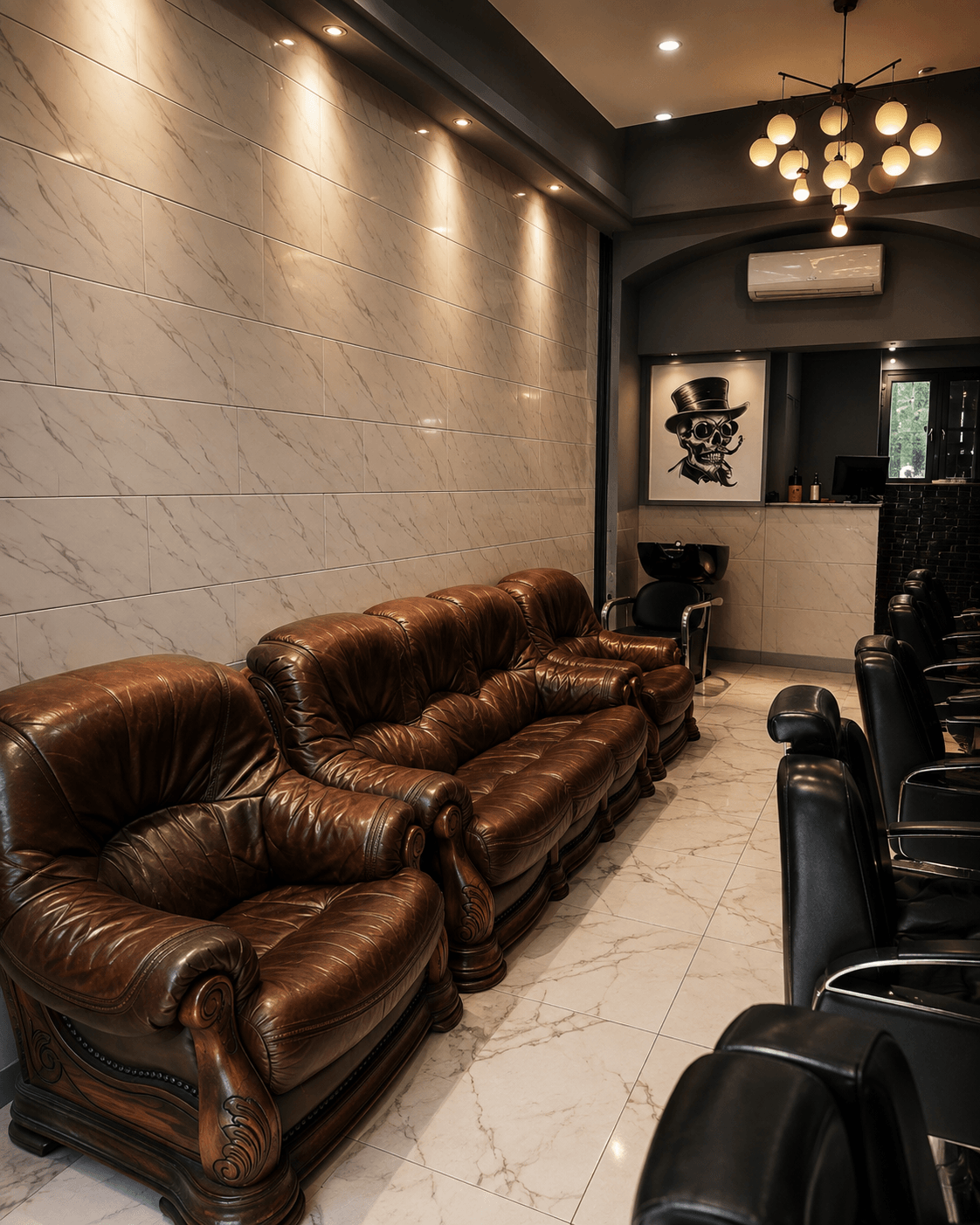Waiting lounge and marble wall